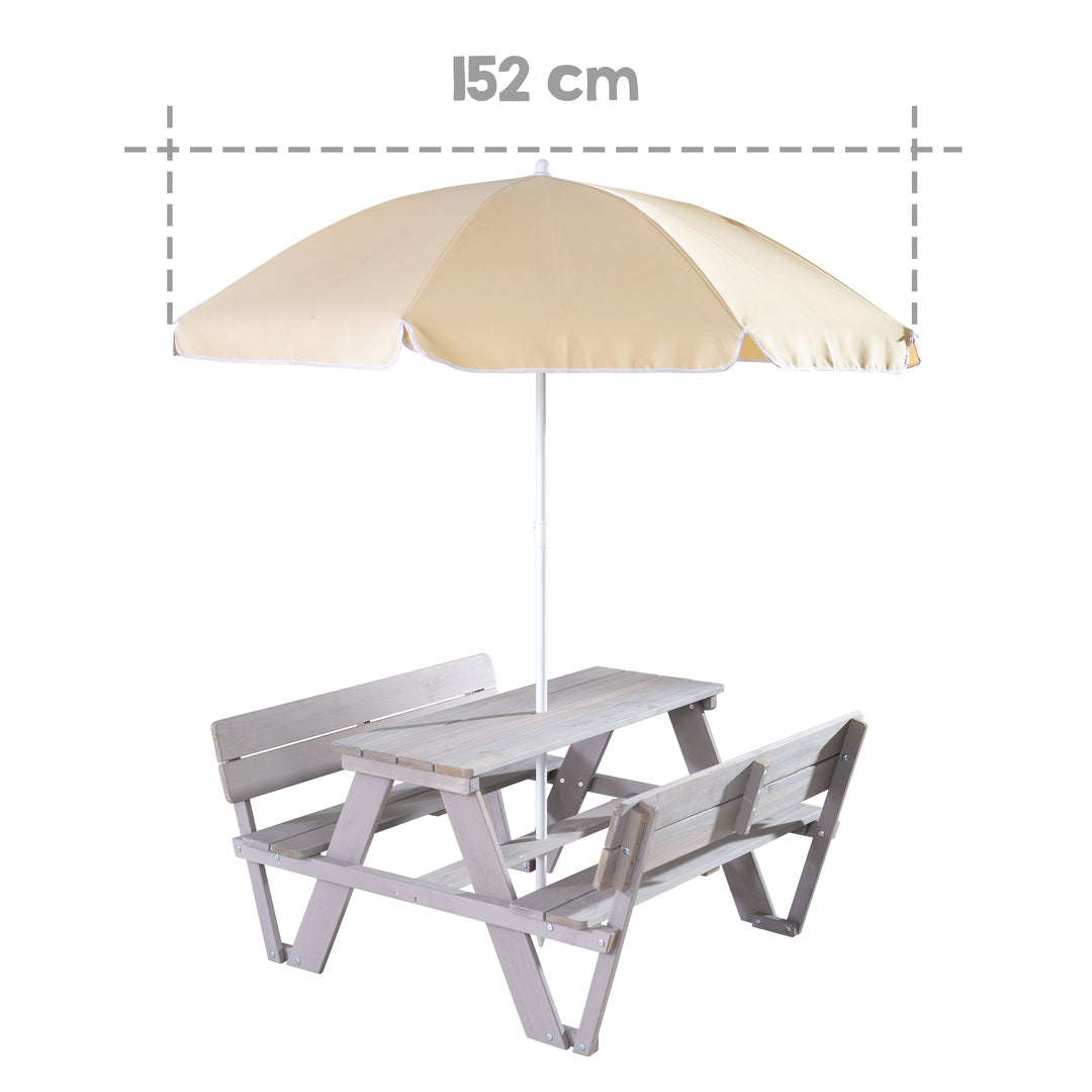 Conjunto de mesa infantil 'PICKNICK para 4' con respaldo, incluye set de sombrilla