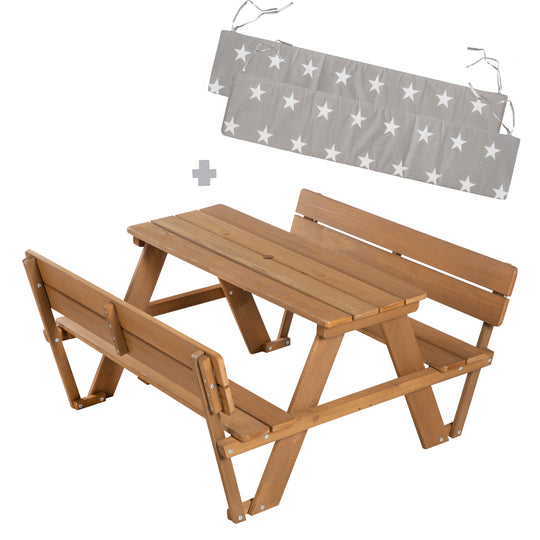 Conjunto de asientos para niños 'Outdoor+', con 2 bancos, 1 mesa 'Para 4', de madera maciza, resistente a la intemperie
