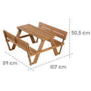 Grupo de asientos para niños 'Outdoor +', con 2 bancos, 1 mesa 'Picnic para 4', de madera maciza, resistente a la intemperie