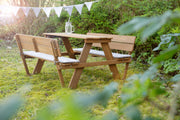 Kindersitzgruppe 'Outdoor+', mit 2 Bänken, 1 Tisch 'Picknick for 4', aus Massivholz, wetterfest