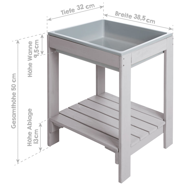 Outdoor+ Spieltisch 'Tiny', wetterfester Massivholz, Sand- & Matschtisch, grau lasiert