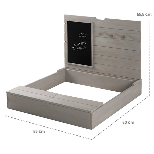 Sabbiera con coperchio, AxLxP: 65,5 x 85,5 x 80 cm, può essere aperta con una tavola e 3 ganci