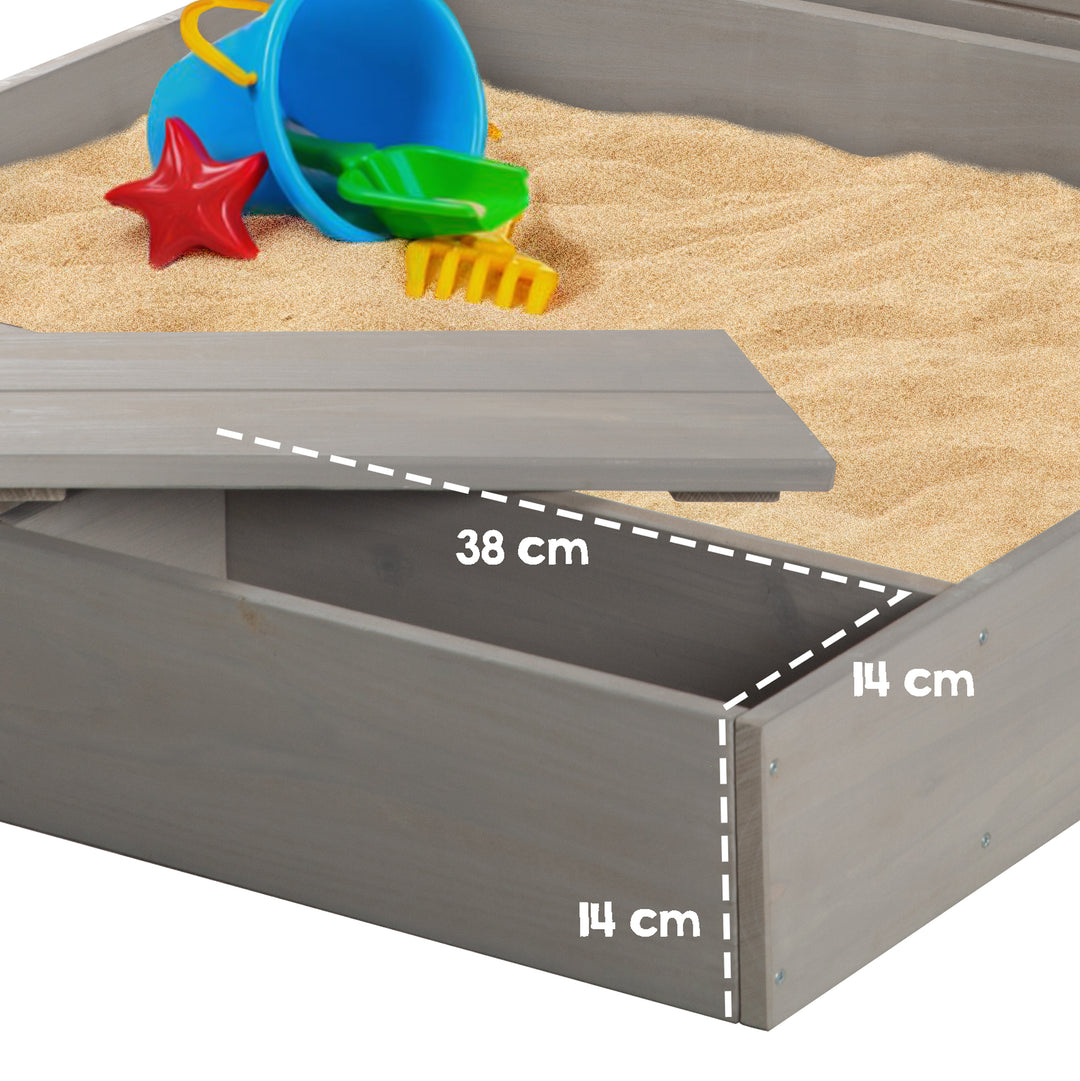Sabbiera con coperchio, AxLxP: 65,5 x 85,5 x 80 cm, può essere aperta con una tavola e 3 ganci
