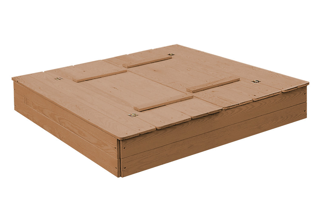 Sandkasten aufklappbar zu 2 Bänken, Massivholz, wetterfest, teakholzfarben, 21,5 x 127 x 123,5 cm