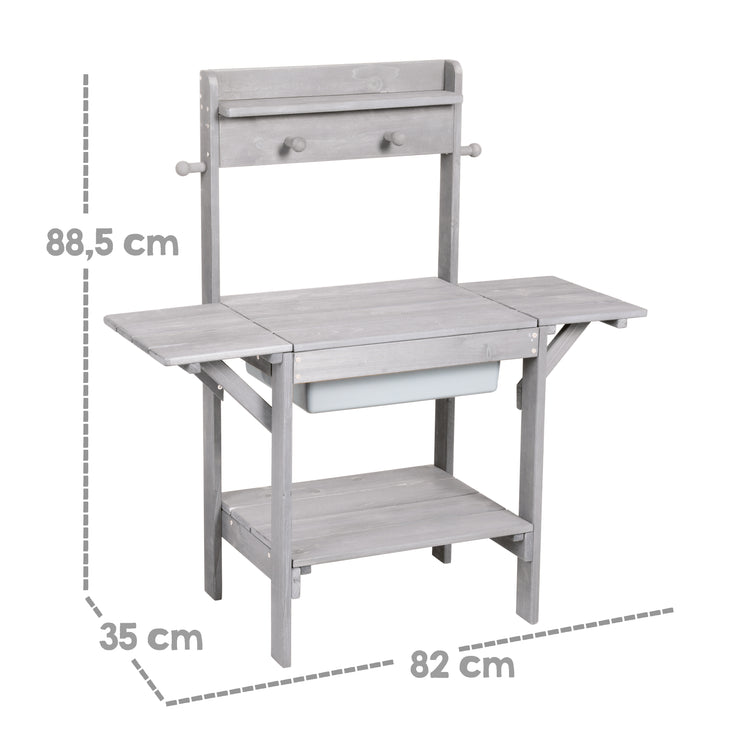 Matsch Kitchen 'Midi' - Cocina de jardín para niños para agua y arena, madera maciza resistente a la intemperie gris