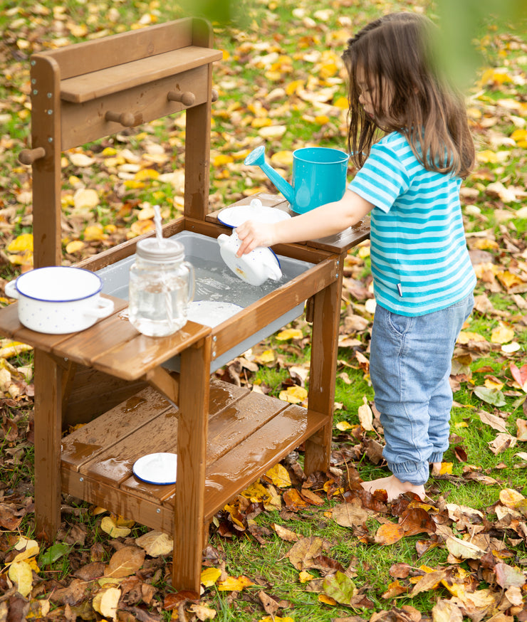 Cuisine d’extérieur pour enfant "Midi" - pour l'eau et le sable, résistant aux intempéries, bois massif teak