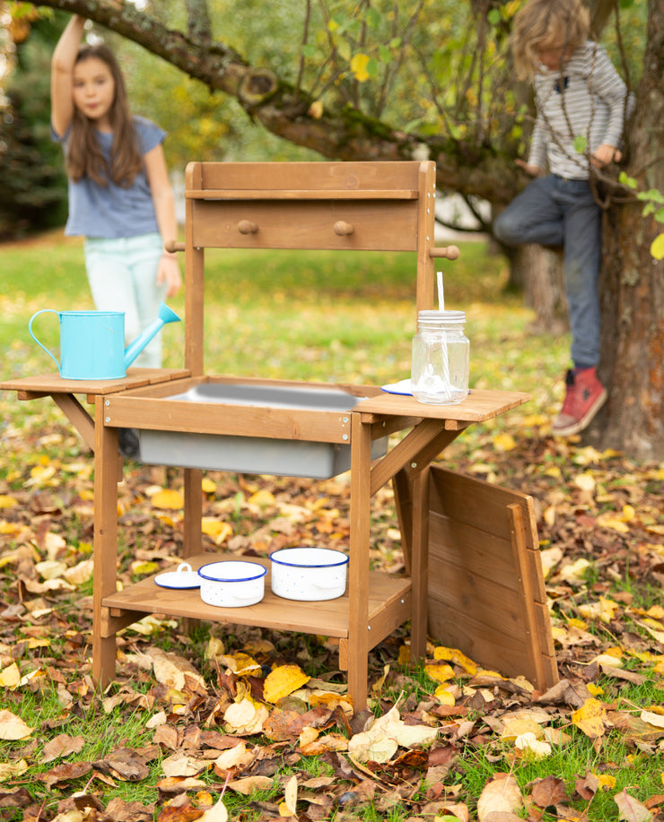 Cucina esterna "Midi" - cucina per bambini per acqua e sabbia, legno massiccio teak