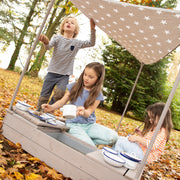 Sabbiera a forma di nave "Ship", sabbiera per bambini in giardino in legno massiccio resistente alle intemperie, con tetto apribile