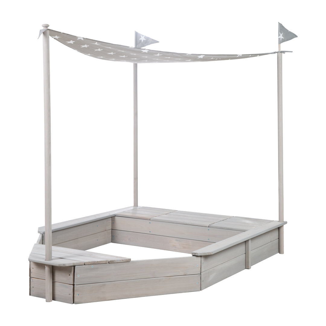 Sandkasten 'Schiff', Kinder-Outdoor-Sandkasten aus wetterfestem Massivholz, inkl. Sonnendach