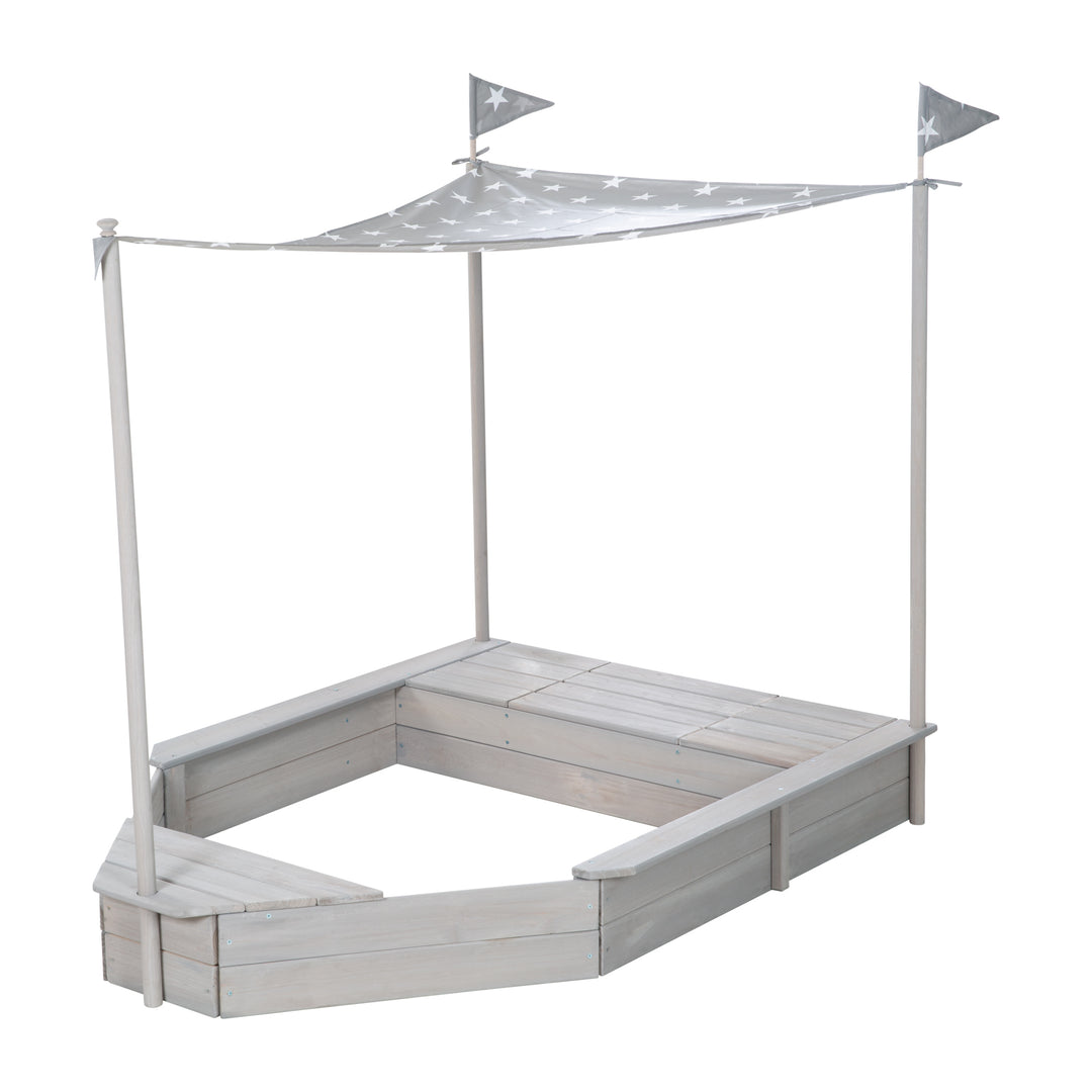 Sandkasten 'Schiff', Kinder-Outdoor-Sandkasten aus wetterfestem Massivholz, inkl. Sonnendach