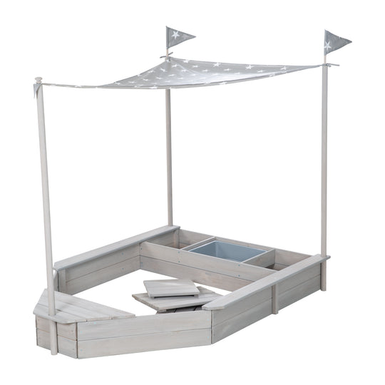 Sandkasten 'Schiff', Kinder-Outdoor-Sandkasten aus wetterfestem Massivholz, inkl. Sonnendach