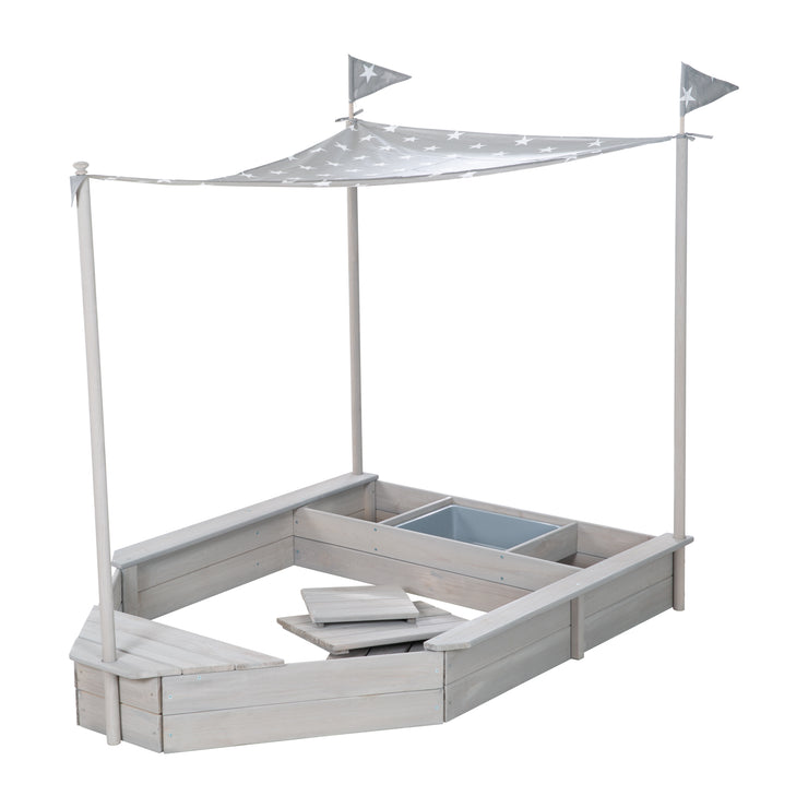 Sandcit 'Ship', Sandpit per bambini in legno massiccio, incluso il tetto apribile