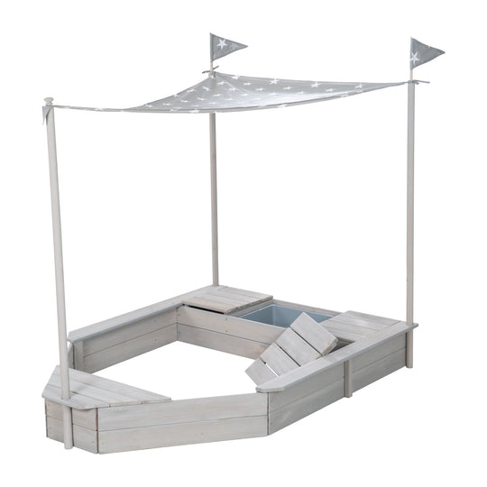 Sandkasten 'Schiff', Kinder-Outdoor-Sandkasten aus wetterfestem Massivholz, inkl. Sonnendach