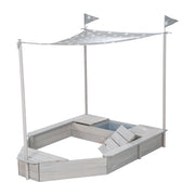 Sandcit 'Ship', Sandpit per bambini in legno massiccio, incluso il tetto apribile