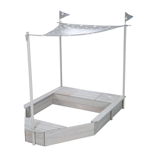 Sandkasten 'Schiff', Kinder-Outdoor-Sandkasten aus wetterfestem Massivholz, inkl. Sonnendach