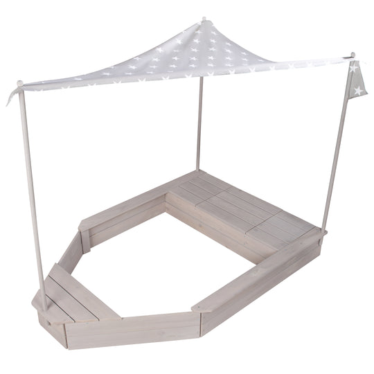 Sandkasten 'Schiff', Kinder-Outdoor-Sandkasten aus wetterfestem Massivholz, inkl. Sonnendach