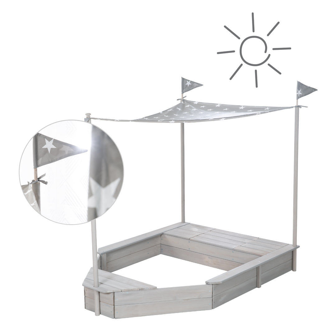 Sandkasten 'Schiff', Kinder-Outdoor-Sandkasten aus wetterfestem Massivholz, inkl. Sonnendach