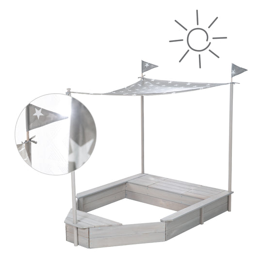 Sandkasten 'Schiff', Kinder-Outdoor-Sandkasten aus wetterfestem Massivholz, inkl. Sonnendach