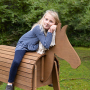 Vaulting and outdoor horse, solid wood teak colors, garden horse with mane and tail