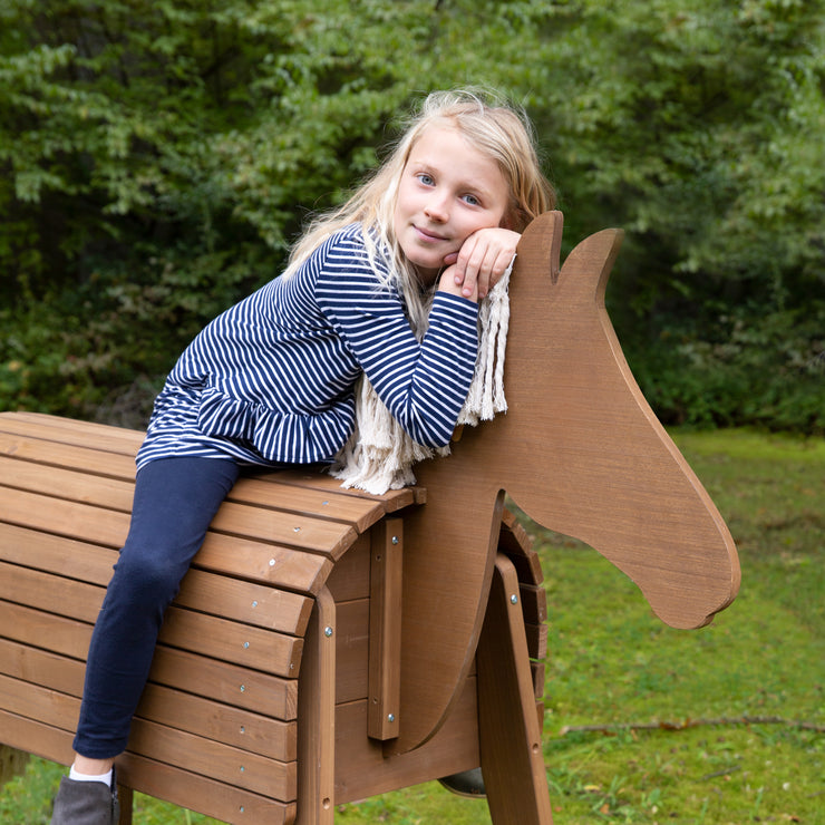 Vaulting and outdoor horse, solid wood teak colors, garden horse with mane and tail