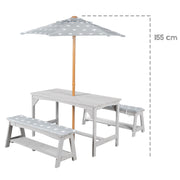 Juego de exterior + 1 mesa, 2 bancos, sombrilla y cojines de asiento 'Little Stars' - Gris