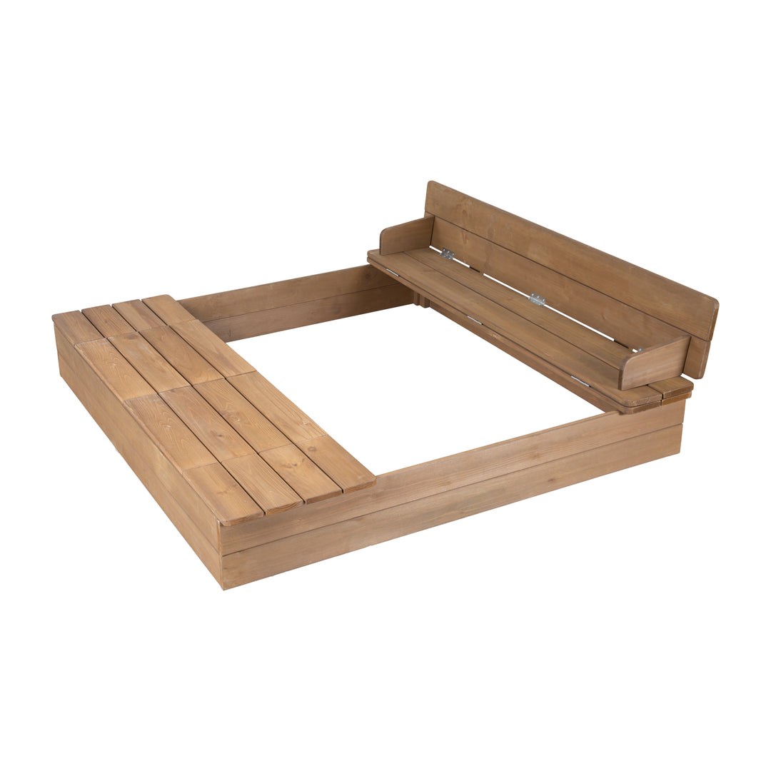 Bac à sable 'Outdoor +' teck, banc rabattable & 2 bacs de jeu inclus