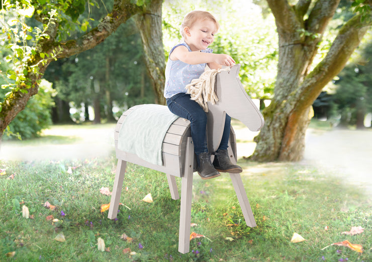 Cavallo da gioco per esterni - Con criniera e coda - Legno massiccio smaltato grigio