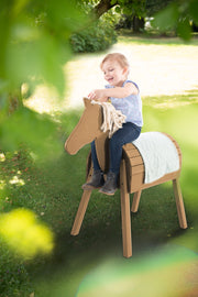 Play & Vaulting Horse - with Mane & Tail - Solid Teak Colored Wood