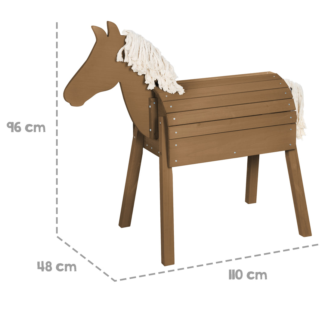 Spiel- & Voltigierpferd - mit Mähne, Schweif & Ablagefläche - Massivholz teak lasiert