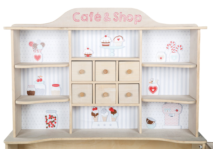 Shop 'Café & Shop', Wood Nature, 6 drawers, side steke & counter with printing