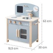 Cucina giocattolo grigio/naturale, con 2 zone cottura, lavello, rubinetto e accessori