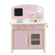 Cucina giocattolo, bianca, naturale, rosa, con 2 piastre, lavello, scaffale e accessori