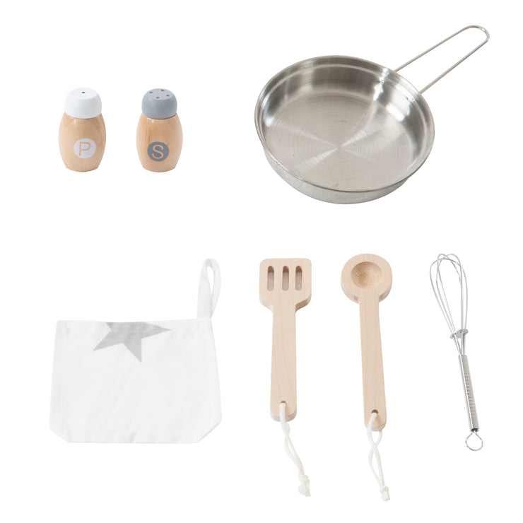 Gioca alla cucina bianca/natura/rosa con 2 biscotti, lavandino, rubinetto e accessori