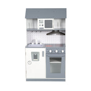 Cocina infantil y de juegos blanca/gris - incluye fregadero, grifo, microondas, cocina, grill, placas de cocción, frigorífico