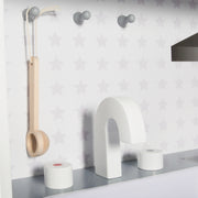 Play & Children's Kitchen - White/grey - Incl. sink, tap, microwave, cooker, grill, hot plates, fridge