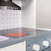 Play & Children's Kitchen - White/grey - Incl. sink, tap, microwave, cooker, grill, hot plates, fridge