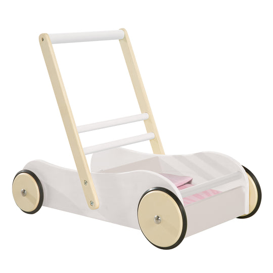 Passeggino 'Scarlett', laccato bianco, carrozzina per bambole con tessuti rosa