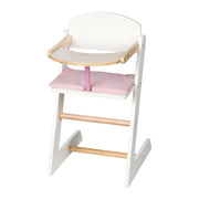 Chaise haute pour poupées "Scarlett", en bois blanc pour poupée de bébé