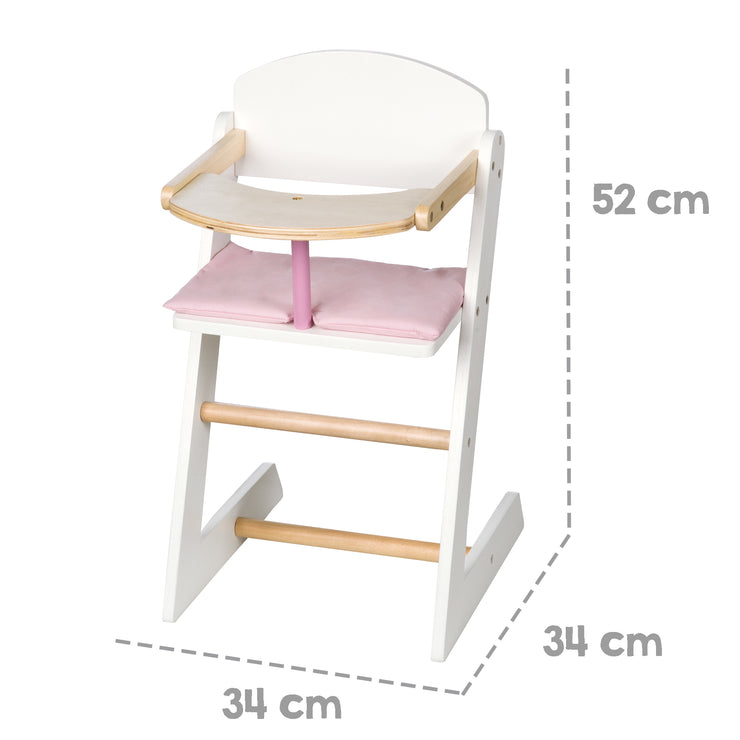 Chaise haute pour poupées "Scarlett", en bois blanc pour poupée de bébé