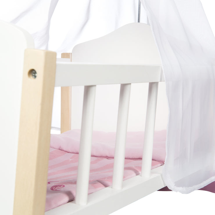 Doll cradle made of doll furniture series 'Scarlett' including textile equipment, white painted