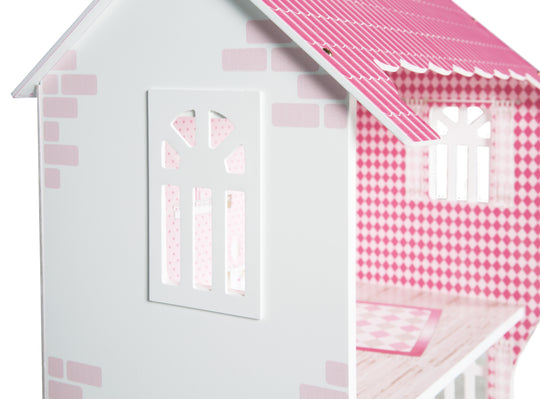 Dollhouse & Play Shelf Including Storage Box for Toys, Pink/White