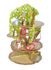 Casa del árbol '4 estaciones' - árbol de madera de juguete con 4 lados de juego, incl. animales y accesorios