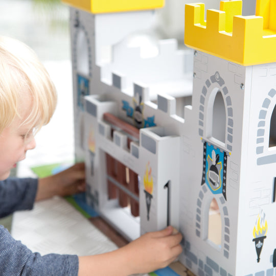 Château '3 en 1', Set châteaux en bois, 2 châteaux reliables à un grand fort