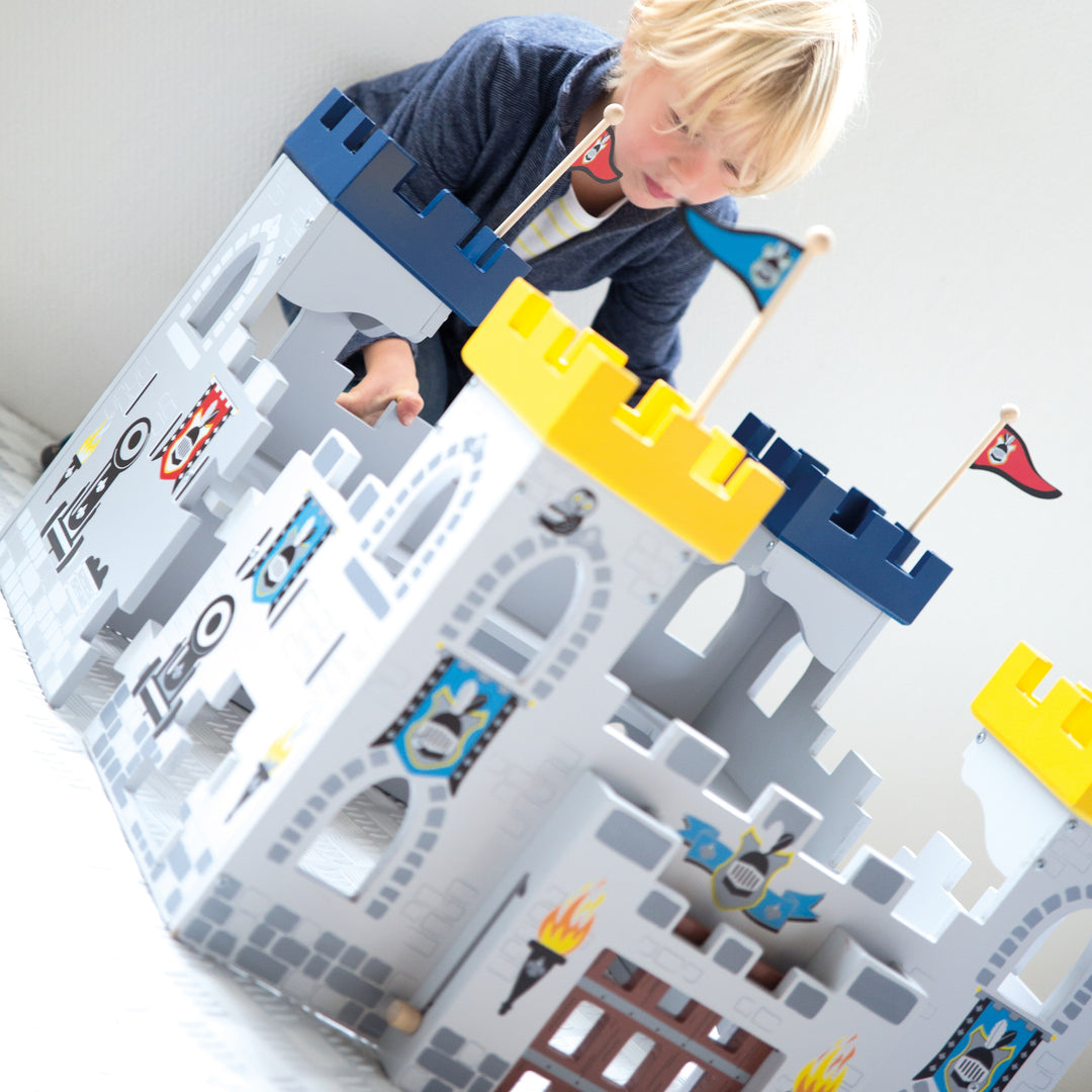 Château '3 en 1', Set châteaux en bois, 2 châteaux reliables à un grand fort