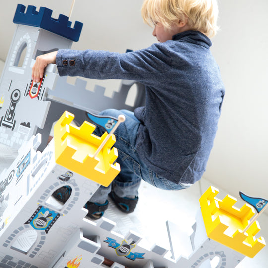 Château '3 en 1', Set châteaux en bois, 2 châteaux reliables à un grand fort