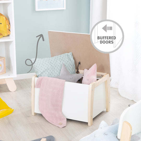Children's & Toy Chest Made of Solid Wood, Bicolor, Including Soft-Close Mechanism