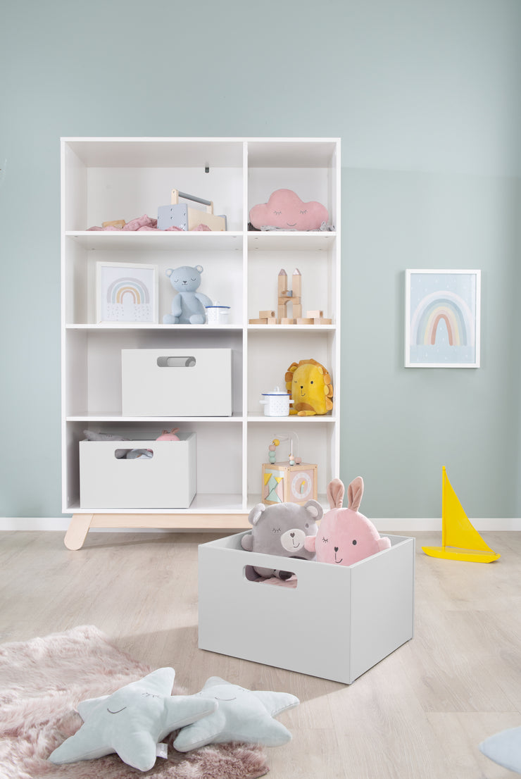 Caja de almacenamiento para habitaciones para niños, espacio de almacenamiento para juguetes, decoración, gris