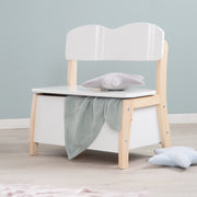 Banc à mastication des enfants en bois massif et MDF fabriqué, dos et siège peint blanc