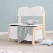 Children's chest bench made of solid wood & MDF, back & seat painted white