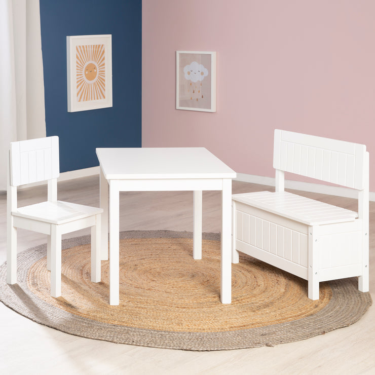 Mesa infantil de madera con 2 sillas color blanco, Dactic - Dactic